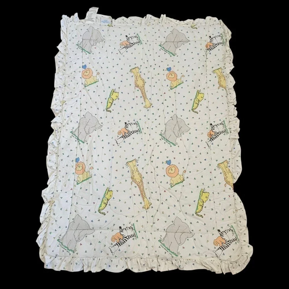 VTG 90s Coming Home Lands End Crib Comforter Jungle Animals Sue Dreamer USA Made